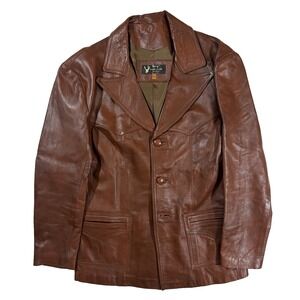 vintage mens brown Ruiz Deerskin Leather jacket blazer back belted retro slim 44